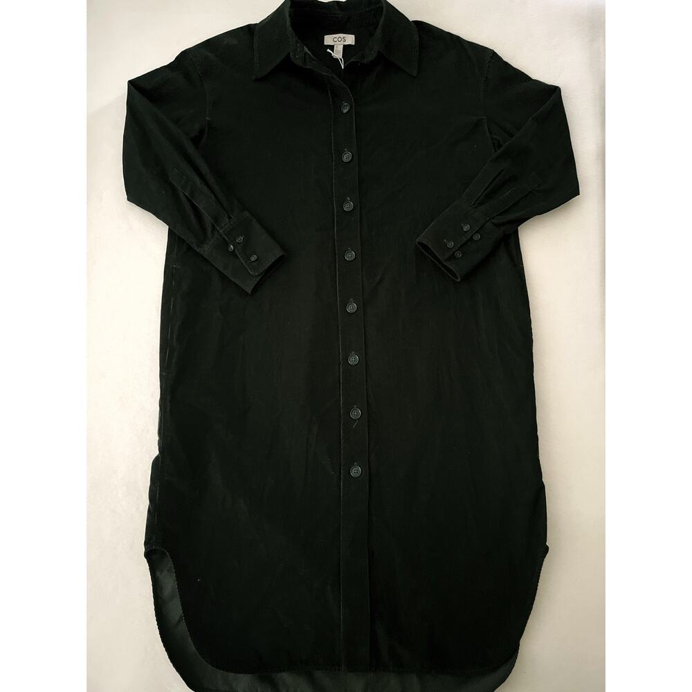 COS Dress Womens 6 Green Corduroy Shirt Midi Button Front Collared Pockets NWT